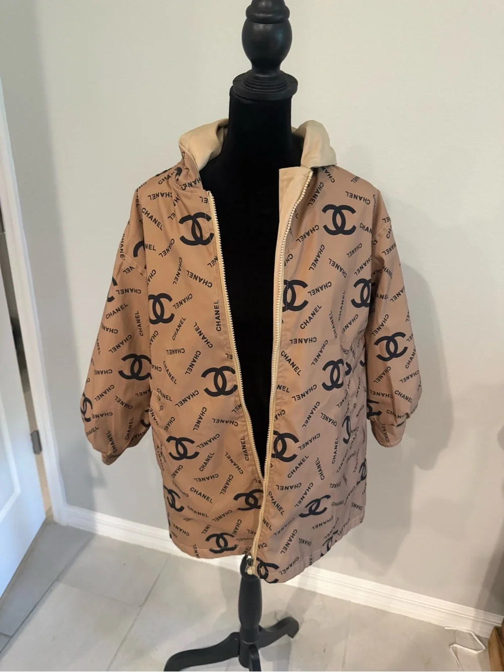 Reversible CC Tan Logo Hooded Rain Jacket - Picture 4 of 5